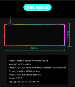 RGB 遊戲鼠標墊、LED 軟超加長大號鼠標墊、防滑橡膠底座、電腦鍵盤創意精品鼠標墊