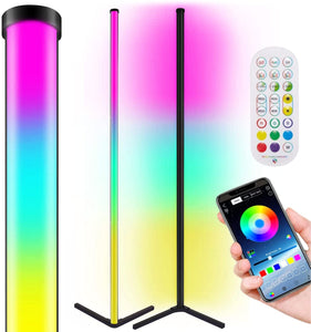 LED 轉角落地燈、APP 和遙控音樂同步/定時/可調光/多種照明模式 RGB 情緒照明適用於客廳、臥室、遊戲室燈、現代家居裝飾