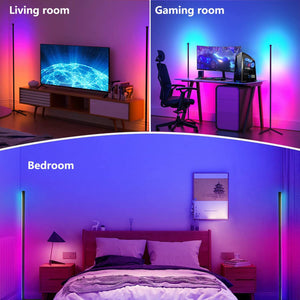 LED 轉角落地燈、APP 和遙控音樂同步/定時/可調光/多種照明模式 RGB 情緒照明適用於客廳、臥室、遊戲室燈、現代家居裝飾